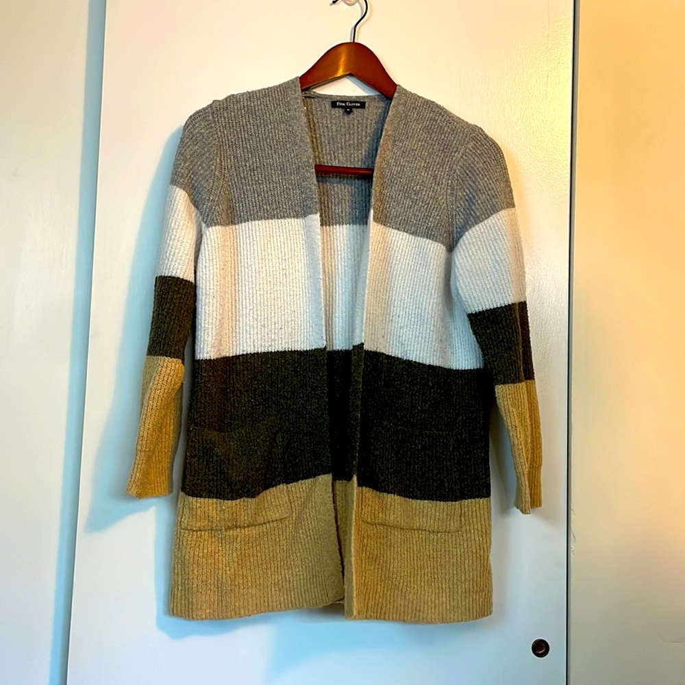 Pink Clover color block sweater cardigan. Size M.
